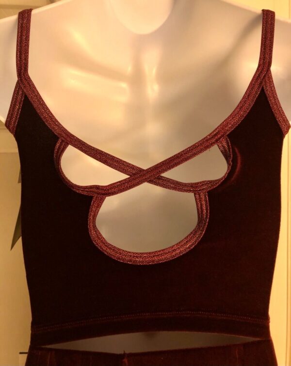 GK DANCE JAZZ TOP GIRLS MEDIUM WINE VELVET FOIL CRISSCROSS STRAPS CAMISOLE Sz CM - Image 3