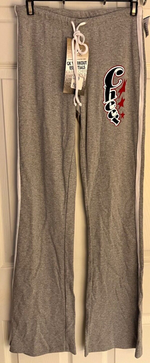 GK CHEER GRAY ATHLETIC LOUNGE PANTS SIZE LADIES MEDIUM COTTON WHITE STRIPES Sz M