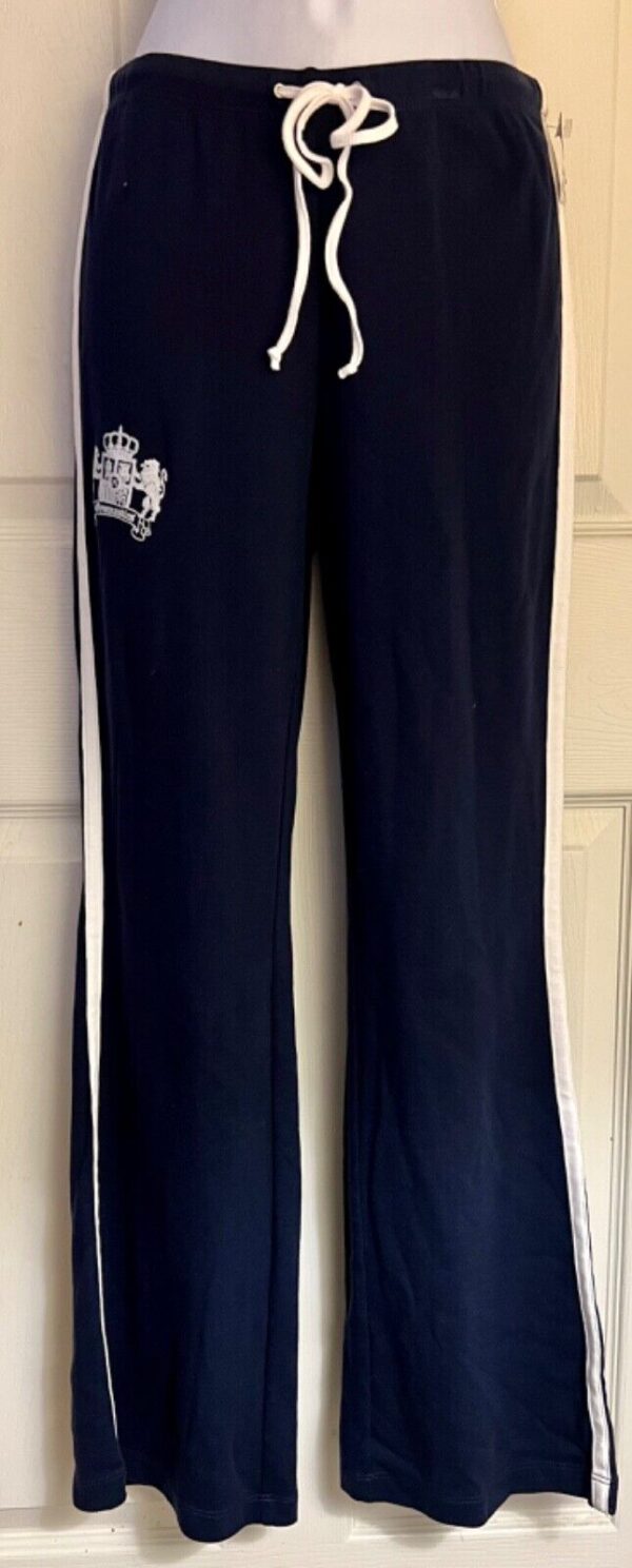 GK â€œGYMNASTICSâ€ CREST PRINT GRAPHIC GIRLS LARGE NAVY COTTON LOUNGE STRIPES PANTS