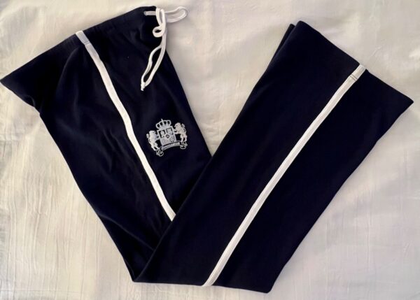 GK â€œGYMNASTICSâ€ CREST PRINT GRAPHIC GIRLS LARGE NAVY COTTON LOUNGE STRIPES PANTS - Image 5