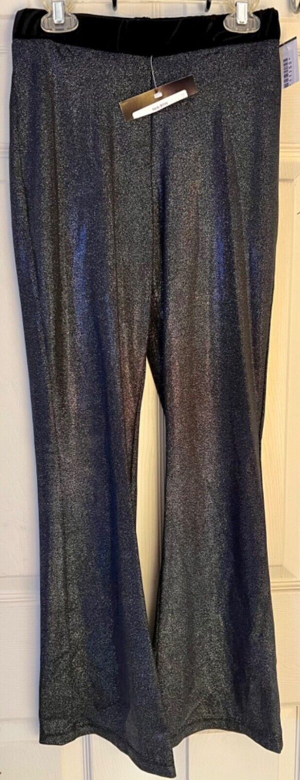 GK DANCE JAZZ PANTS CHILD LARGE BLACK TWILIGHT FOIL VELVET WAIST HIP HUGGER Sz L - Image 4