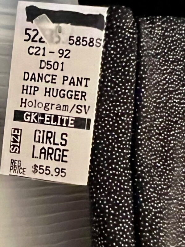 GK DANCE JAZZ PANTS CHILD LARGE BLACK TWILIGHT FOIL VELVET WAIST HIP HUGGER Sz L - Image 5