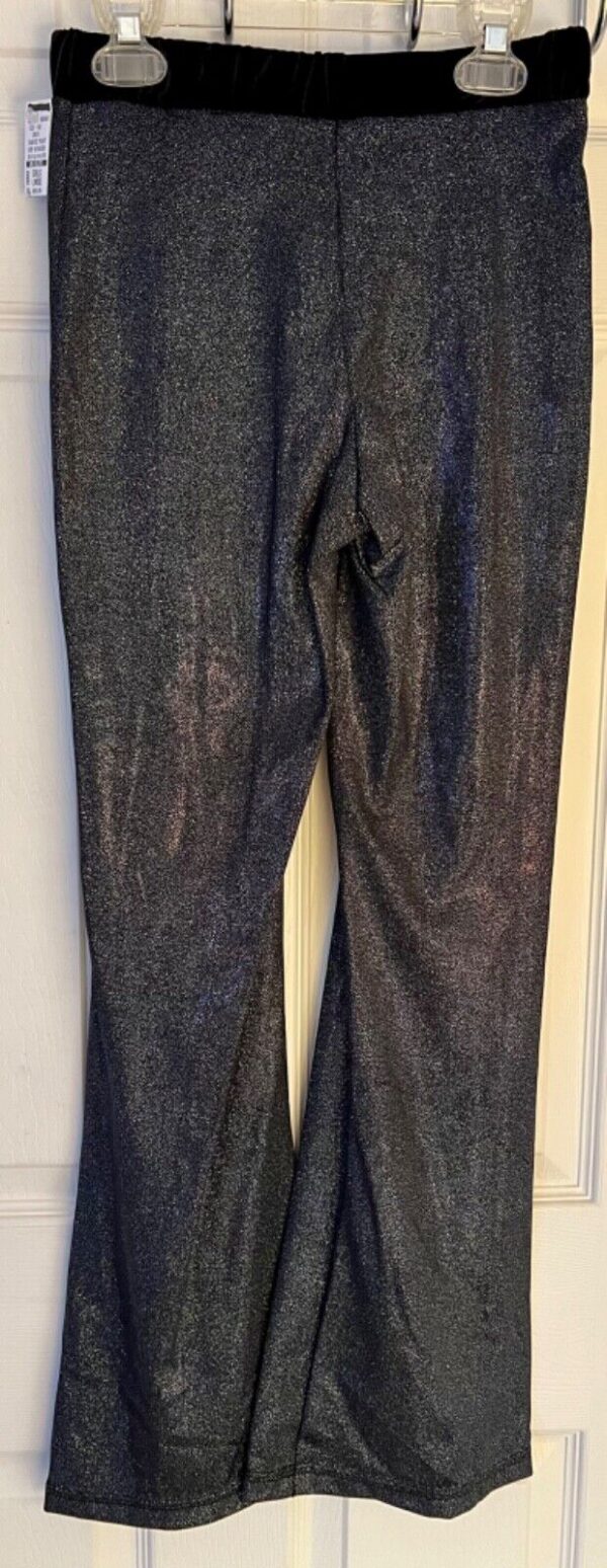 GK DANCE JAZZ PANTS CHILD LARGE BLACK TWILIGHT FOIL VELVET WAIST HIP HUGGER Sz L - Image 6