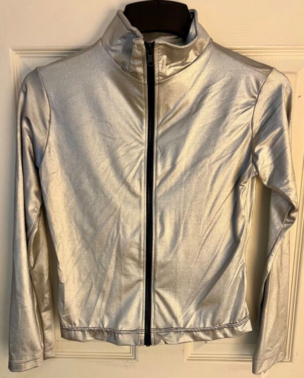 GK WARM UP JACKET ADULT SMALL SILVER METALLIC ZIP FRONT GYMNASTICS DANCE CHEER S - Image 5