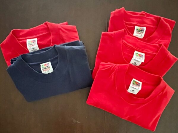 DURABLE  Lot of 5 BLANK T-Shirts ADULT SMALL S/S Crew Neck 4-Red 1-Navy