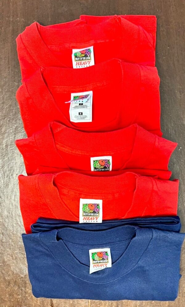 DURABLE  Lot of 5 BLANK T-Shirts ADULT SMALL S/S Crew Neck 4-Red 1-Navy - Image 2