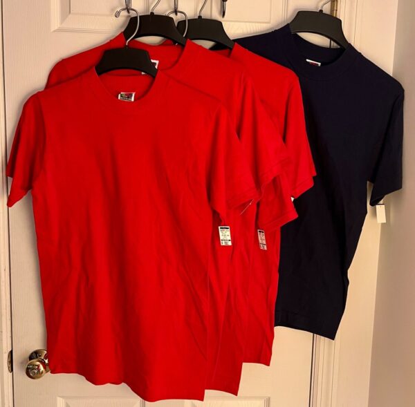 DURABLE  Lot of 5 BLANK T-Shirts ADULT SMALL S/S Crew Neck 4-Red 1-Navy - Image 3