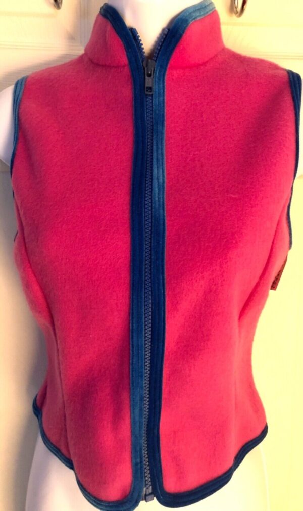 GK PINK FLEECE VEST ADULT X-SMALL BLUE VELVET TRIM FRONT ZIP SKATE GYM Sz XS