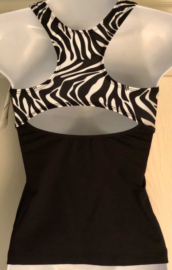 GK ELITE CHEER TOP ADULT SMALL CAMISOLE ZANY ZEBRA BLACK SYLKTECH AS NWT! - Image 2