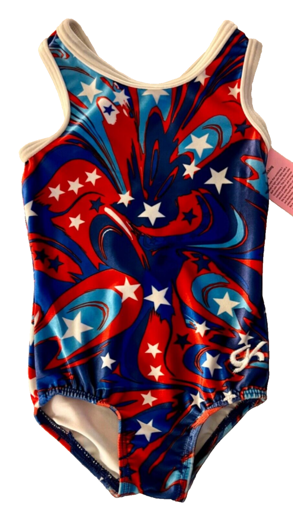 GK "LIQUID AMERICA" VELVET CHILD X-SMALL STARS GYMNASTICS DANCE TANK LEOTARD XS - Image 7