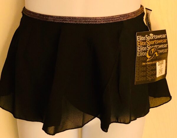 GK DANCE BALLET GIRLS X-SMALL CLASSIC FAUX WRAP GEORGETTE SKIRT GOLD FOIL Sz CXS