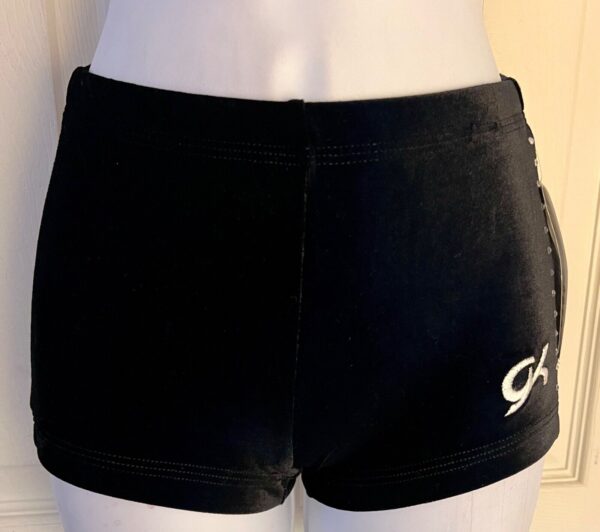 GK BLACK VELVET ADULT X-SMALL MICRO MINI CRYSTALS CHEER DANCE GYMNASTS SHORTS XS - Image 4