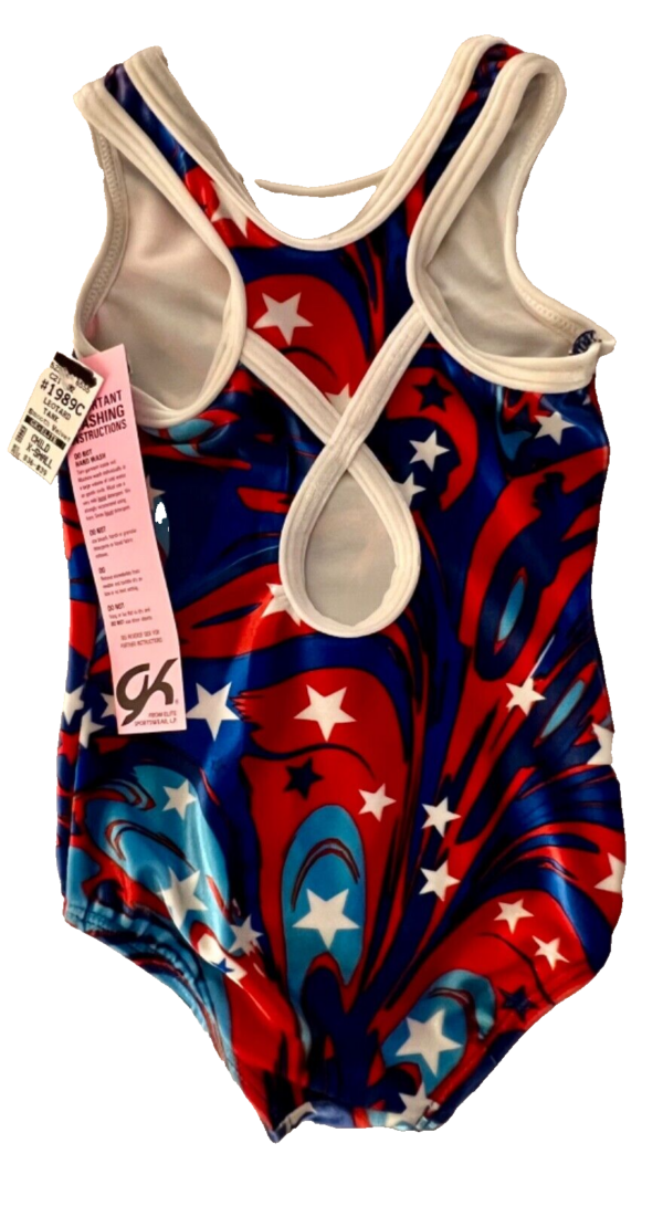 GK "LIQUID AMERICA" VELVET CHILD X-SMALL STARS GYMNASTICS DANCE TANK LEOTARD XS - Image 8