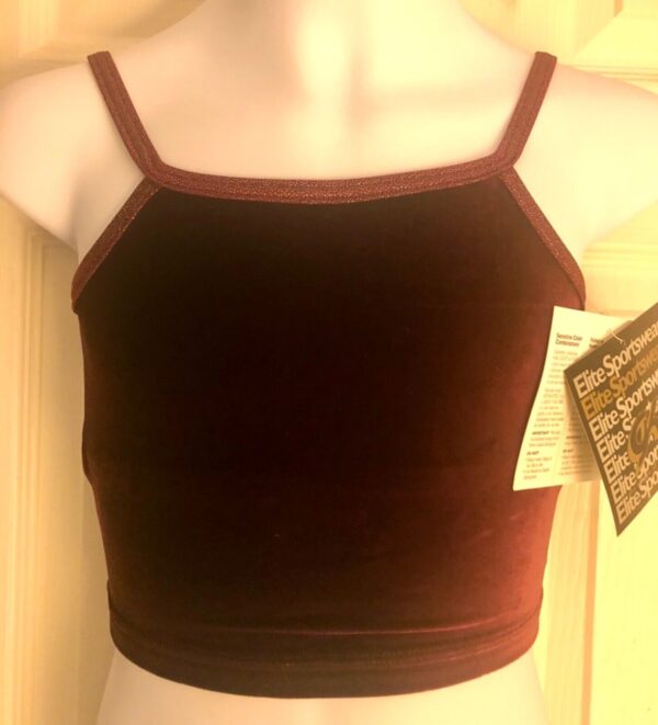 GK DANCE JAZZ TOP GIRLS SMALL WINE VELVET FOIL CRISSCROSS STRAPS CAMISOLE Sz CS