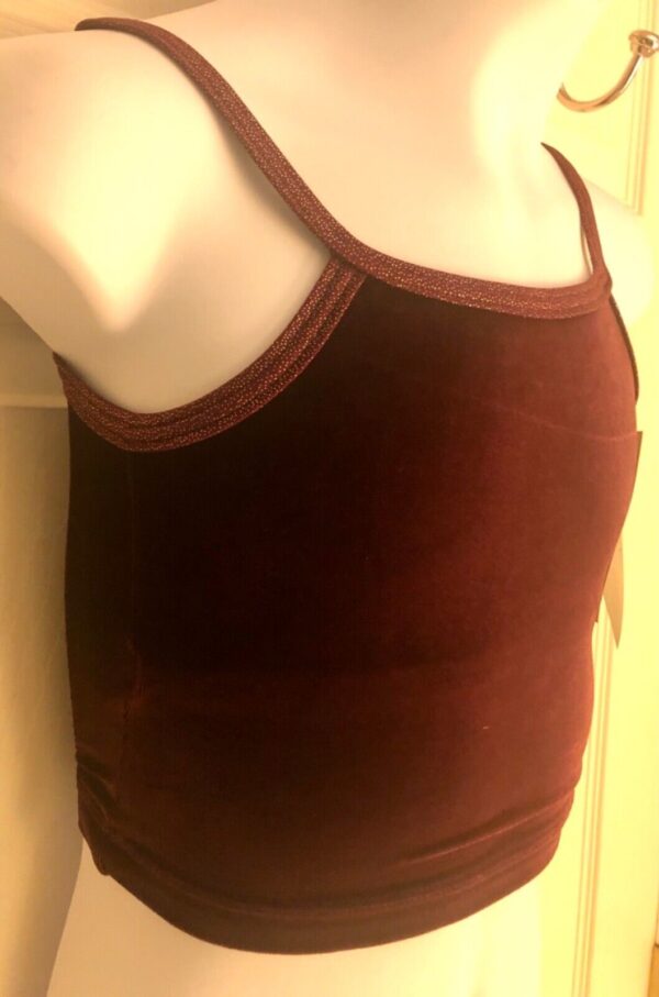 GK DANCE JAZZ TOP GIRLS SMALL WINE VELVET FOIL CRISSCROSS STRAPS CAMISOLE Sz CS - Image 2