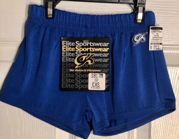 GK BOYS X-SMALL COMPETITION SHORTS BLUE N/S GYMNASTICS RUNNING GYM Sz CXS NWT