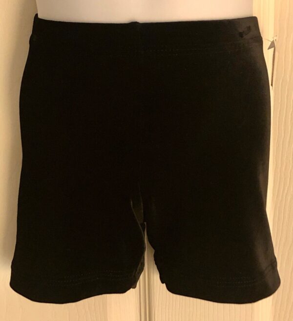 GK BLACK VELVET CHILD SMALL MICRO MINI WORKOUT DANCE GYMNASTICS CHEER SHORTS CS