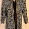 Christopher Banks Ladies Black Green Cream Print 3/4 Slv Front Zip Cotton Top M