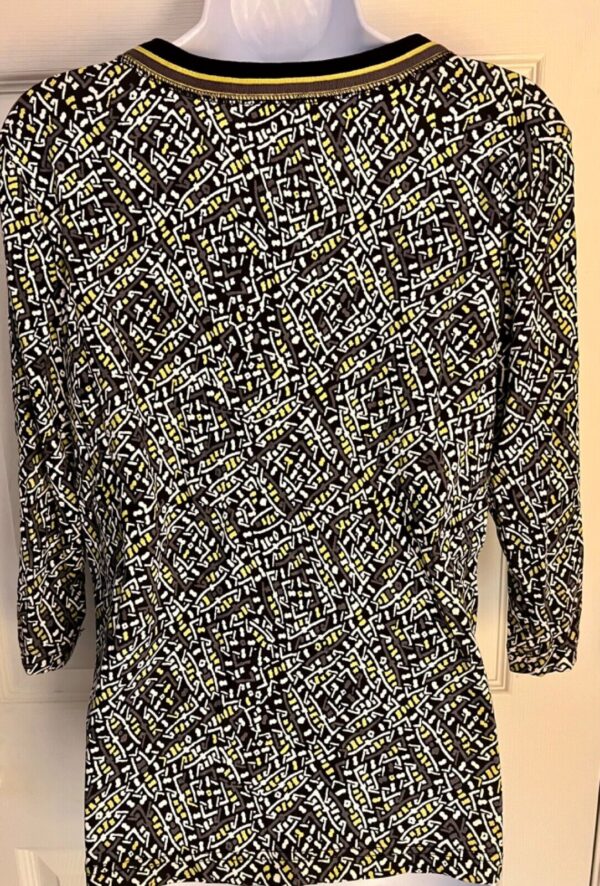 Christopher Banks Ladies Black Green Cream Print 3/4 Slv Front Zip Cotton Top M - Image 4