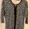 Christopher Banks Ladies Black Green Cream Print 3/4 Slv Front Zip Cotton Top M - Image 5