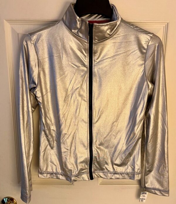 GK WARM UP JACKET ADULT SMALL SILVER METALLIC ZIP FRONT GYMNASTICS DANCE CHEER S - Image 4