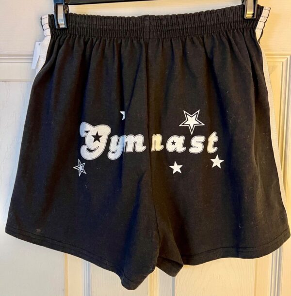 GK "GYMNASTâ€ PRINT ADULT MED BLACK COTTON/POLY BOXER SHORTS WHITE STRIPES SZ M - Image 5