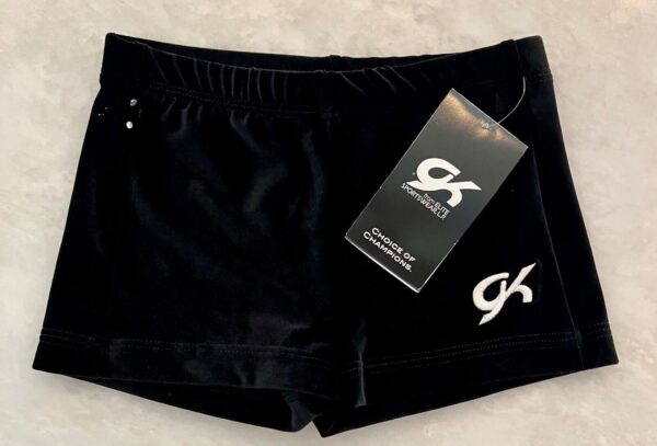 GK BLACK VELVET CHILD LARGE MICRO MINI JA CHEER DANCE GYMNASTS SHORTS SZ L NWT!