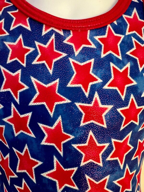 GK CARLY PATTERSON CHILD TODDLER NAVY RED FOIL STARS GYMNASTICS DANCE BIKETARD - Image 2