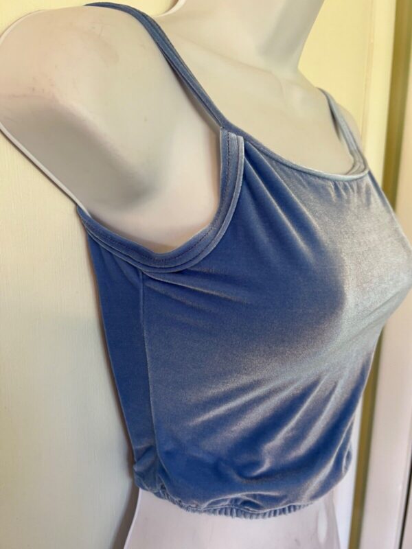 GK DANCE JAZZ CHEER TOP ADULT SMALL BLUE VELVET X-BACK STRAPS CAMISOLE Sz AS NWT - Image 2