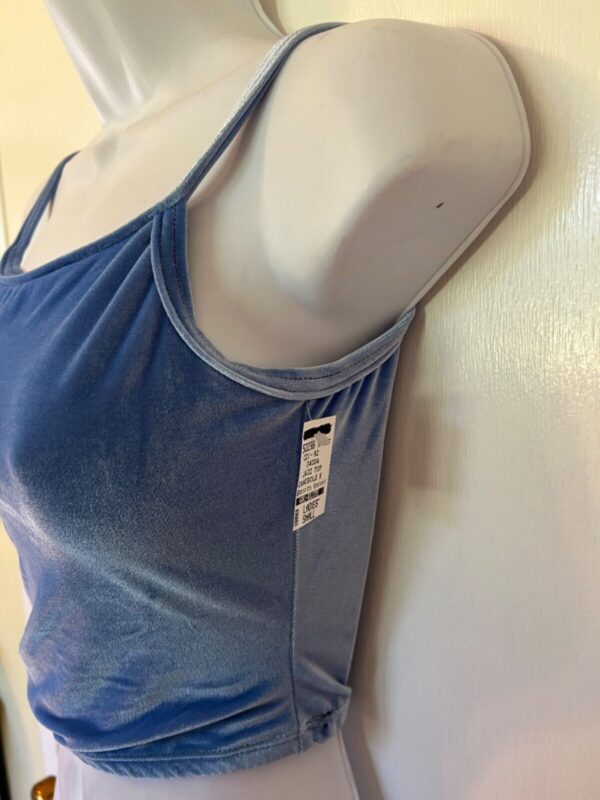 GK DANCE JAZZ CHEER TOP ADULT SMALL BLUE VELVET X-BACK STRAPS CAMISOLE Sz AS NWT - Image 3