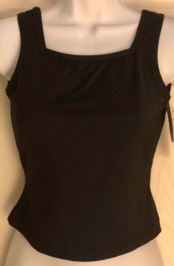 GK DANCE TOP CHILD LARGE BLACK MICROFIBER NYLON TANK CHEER JAZZ GYMNASTICS SZ L