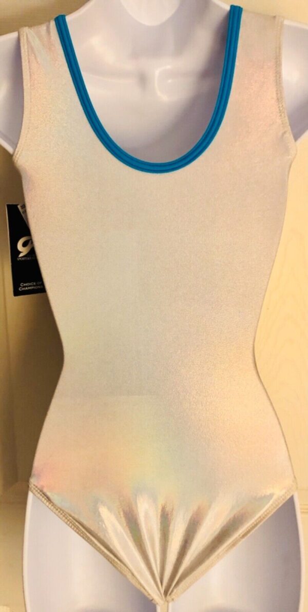 GK OPAL ILLUSION ADULT X-SMALL WHITE OPAL BLUE SEQ GYMNASTICS DANCE LEOTARD AXS - Image 8