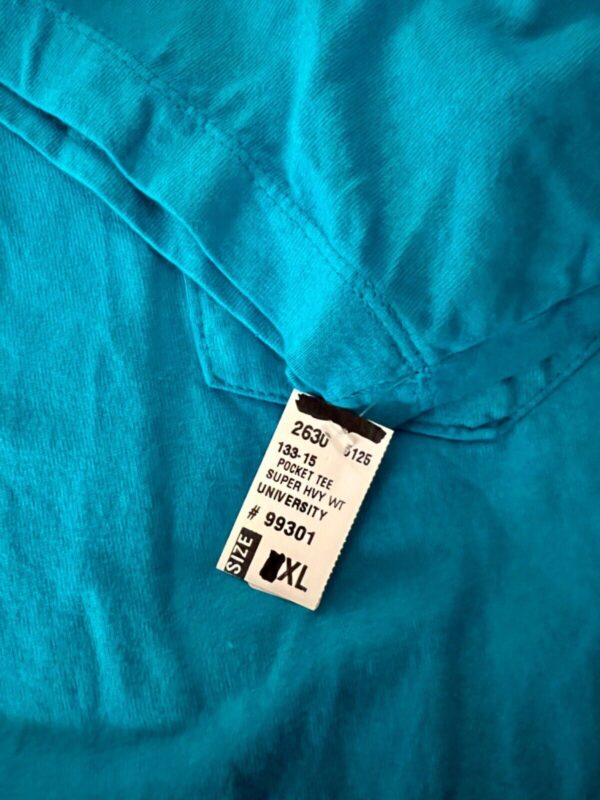 VTG UNIVERSITY WEAR MENS X-LARGE TURQUOISE HVY WT COTTON POCKET TEE NO SHRINK XL - Image 4