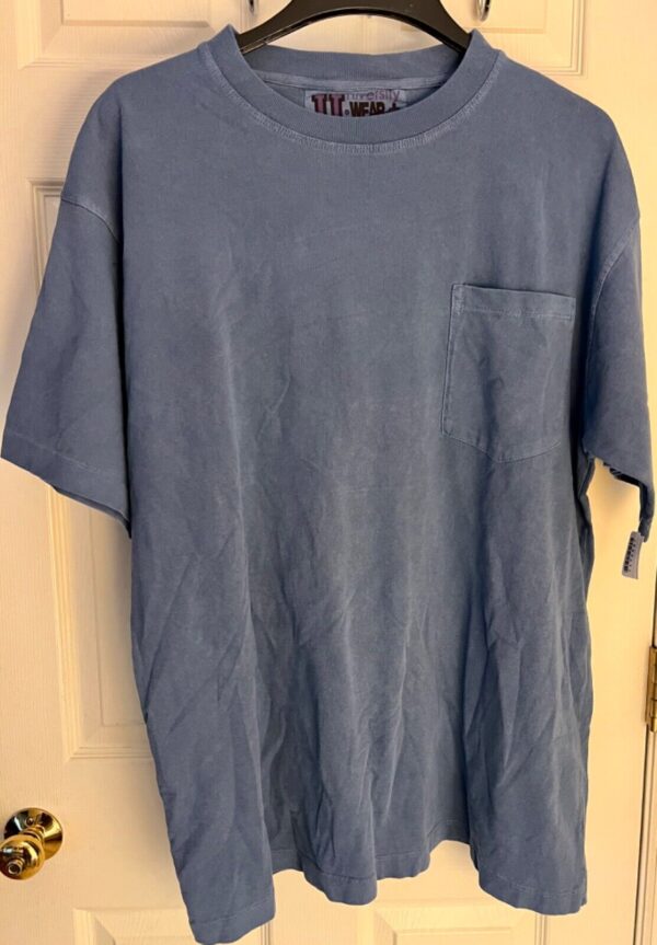 VTG UNIVERSITY WEAR MENS LARG FADED BLUE HVY WT COTTON POCKET TEE NO SHRINK Sz L