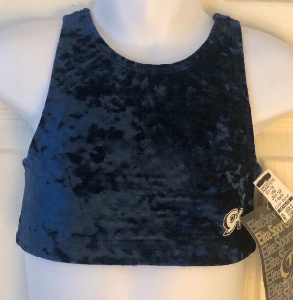 GK ELITE JAZZ DANCE CHEER GIRLS SMALL NAVY CRUSHED VELVET TANK CROP TOP Sz CS