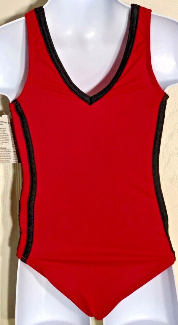 ADIDAS TANK GK LEOTARD CHILD X-SMALL RED BLACK CLIMALITE GYMNASTS DANCER CXS NWT - Image 2