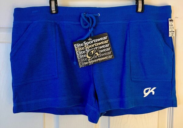 GK JR LARGE BLUE COTTON/POLY GYMNASTS CHEER ATHLETIC CUT SPORT SHORTS Sz J10+ AL - Image 5