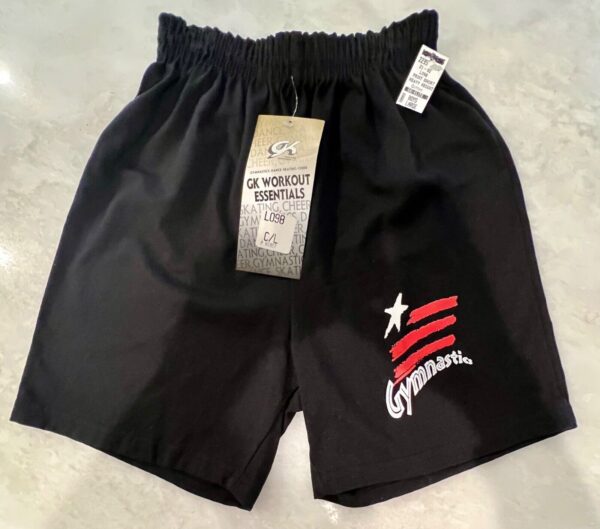 GK Youth LARGE Black Blended Cotton GYMNASTIC Graphic Heavyweight Jersey Shorts