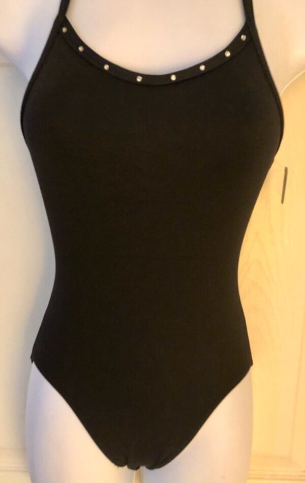 GK JAZZ DANCE ADULT SMALL BLACK TACTEL STRAPPY BACK JA HALTER LEOTARD Sz AS NWT