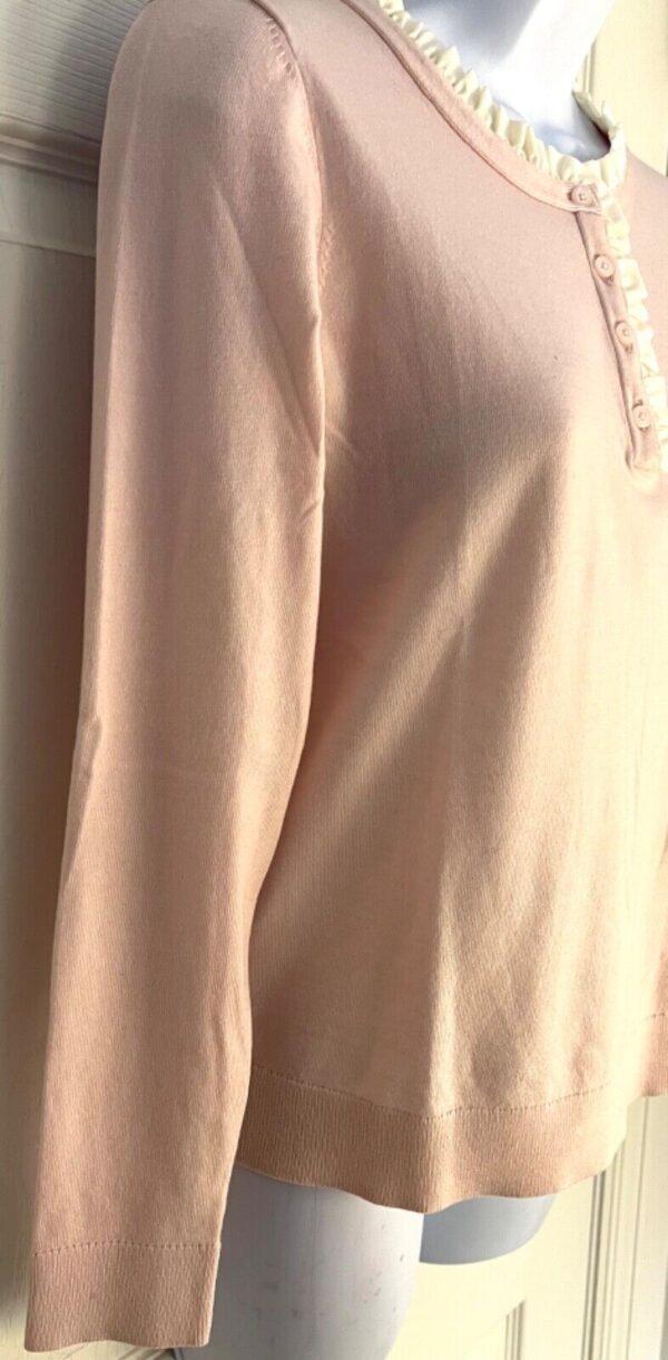 LOFT LADIES X-SMALL LIGHT PINK LgS BUTTON RUFFLED TRIM PULLON SWEATER Sz M EUC! - Image 3