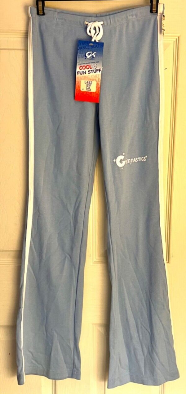 GK GYMNASTICS PRINT CHILD LARGE LGT BLUE COTTON ATHLEISURE GRAPHICS PANTS SZ L