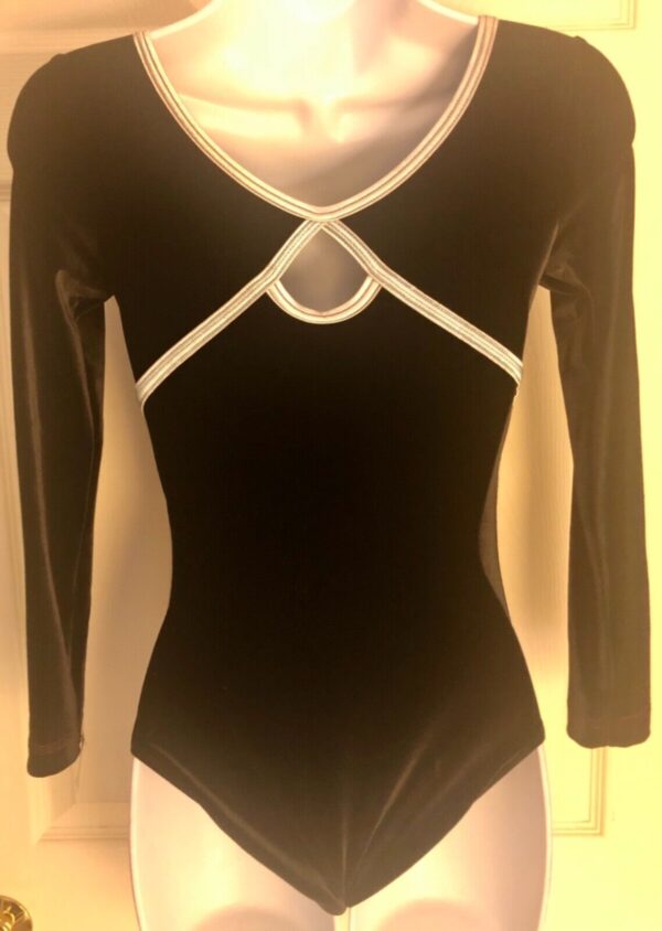 GK LgSLV LADIES SMALL BLACK VELVET SILVER TRIM GYMNASTS DANCE LEOTARD Sz AS NWT! - Image 7