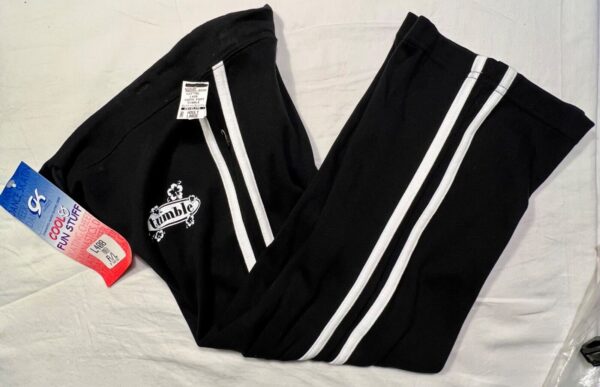 GK 'TUMBLE' GRAPHIC ADULT LARGE BLACK COTTON/SPANDEX WHITE STRIPES CAPRIS Sz L