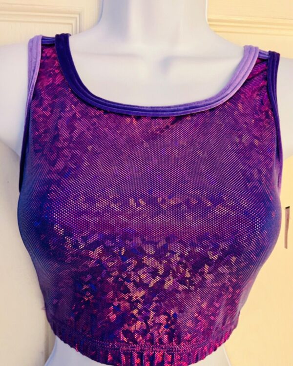 GK JAZZ DANCE CHEER ADULT X-SMALL FUCHSIA HOLOGRAM PURPLE VELV TANK CROP TOP AXS