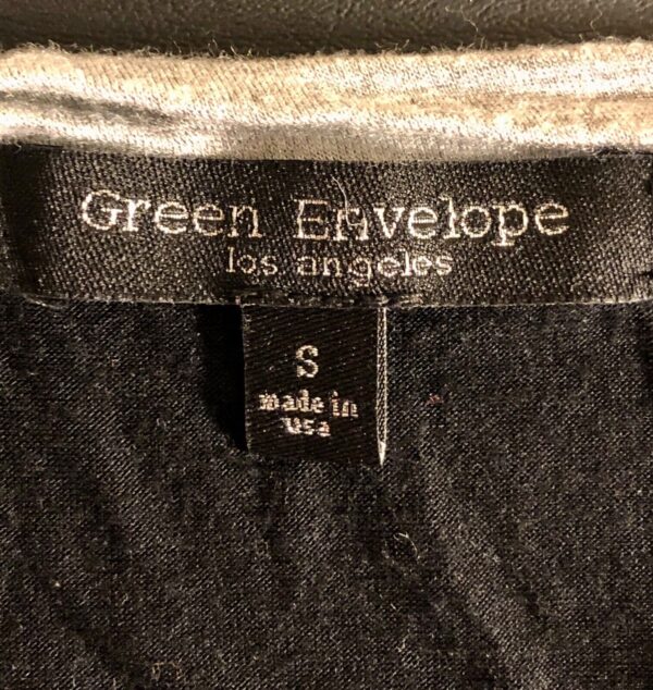 GREEN ENVELOPE LADIES SMALL LgSLV BLACK GRAY TRIM TOP HI-LOW HEM Sz S EUC! - Image 4