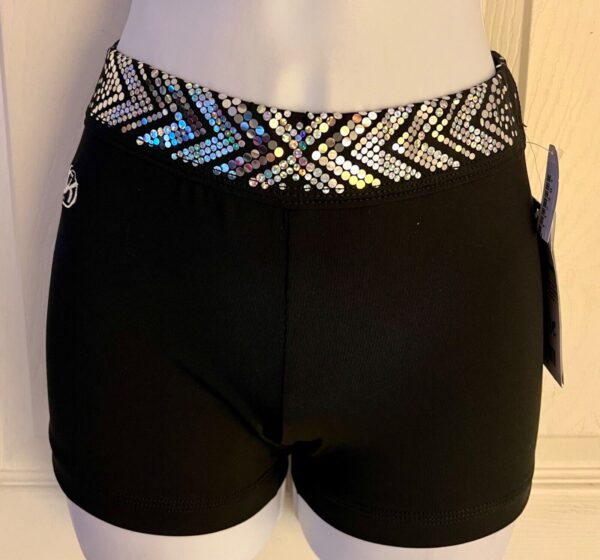 CHEER GK ADULT X-SMALL 2-TONE SILVER SPANGLEZ WAISTBAND BLACK DRYTECH SHORTS XS - Image 2