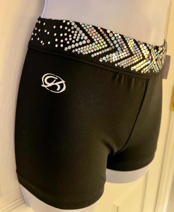 CHEER GK ADULT X-SMALL 2-TONE SILVER SPANGLEZ WAISTBAND BLACK DRYTECH SHORTS XS - Image 3