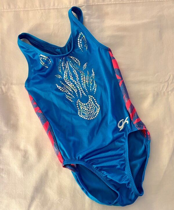 GK ZEBRA SPARKLE CHILD MEDIUM GYMNASTIC DANCE RACERBACK SPANGLEZ LEOTARD SZ M - Image 5