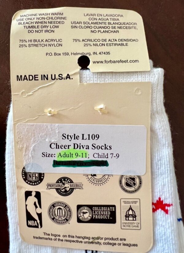 CHEER! ADULT 9-11 WHITE W/ RED & BLUE  'CHEER DIVA' GRAPHICS SNEAKER SOCKS NWT! - Image 4