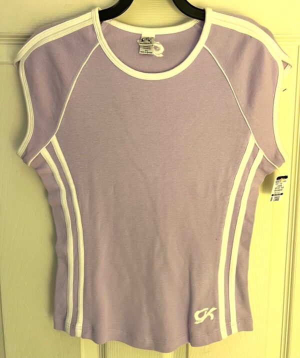 GK SPORTS TOP CHILD LARGE LAVENDER COTTON WHITE TRIM CREW NECK CAP SLVS SZ S NWT